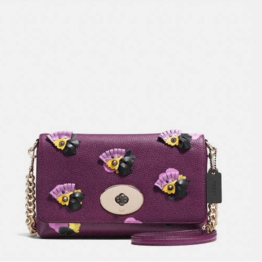 Coach Floral Applique Leather Crossbody Bag - Purple